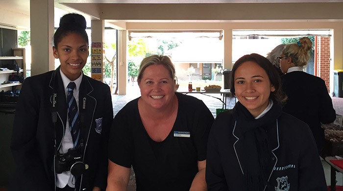 Rochelle Rankin (centre) and the girls at Iona Presentation College.